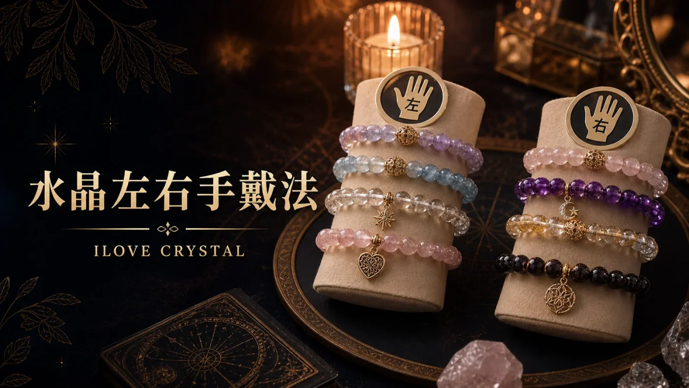 水晶左右手戴法文章封面,左右手展示架與多款水晶手鍊