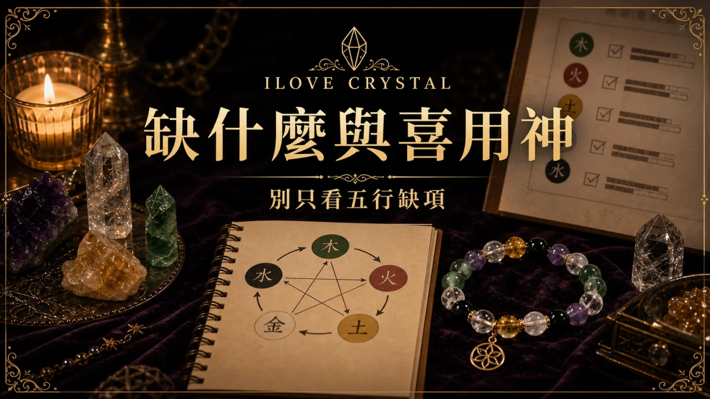 缺什麼與喜用神暗金封面,五行筆記與水晶手鍊