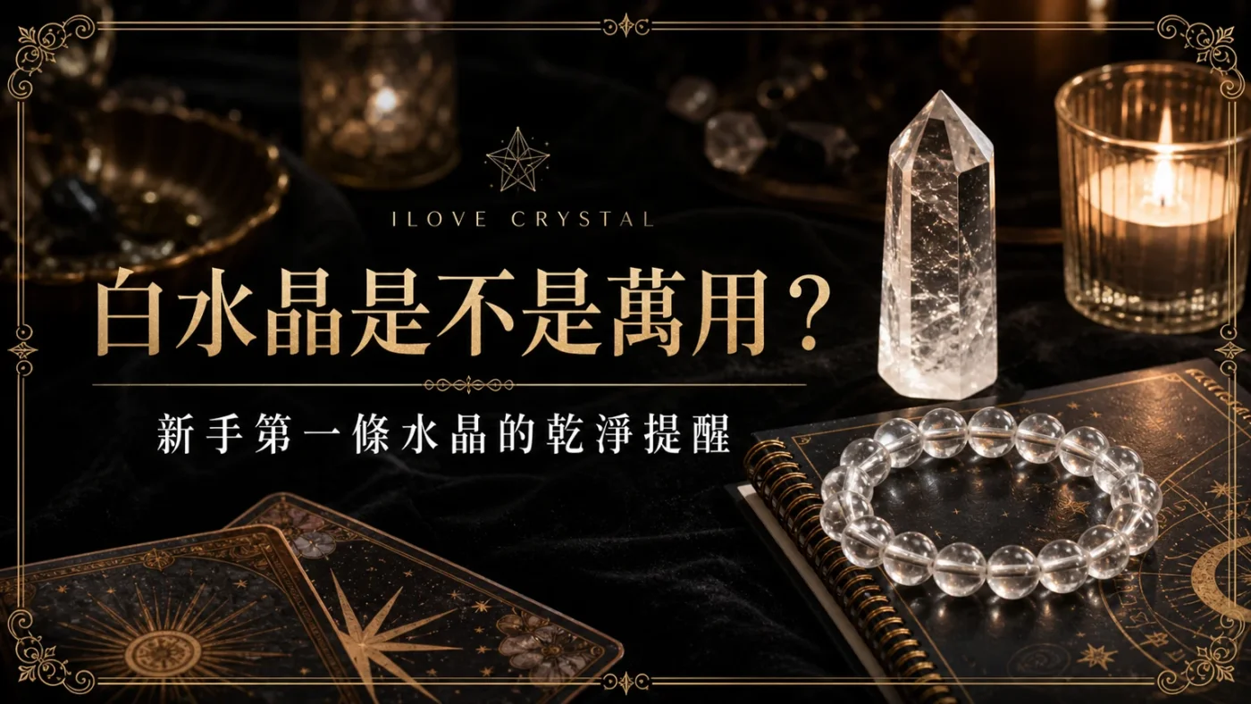 白水晶是不是萬用?文章封面,白水晶萬用的暗金水晶塔羅視覺