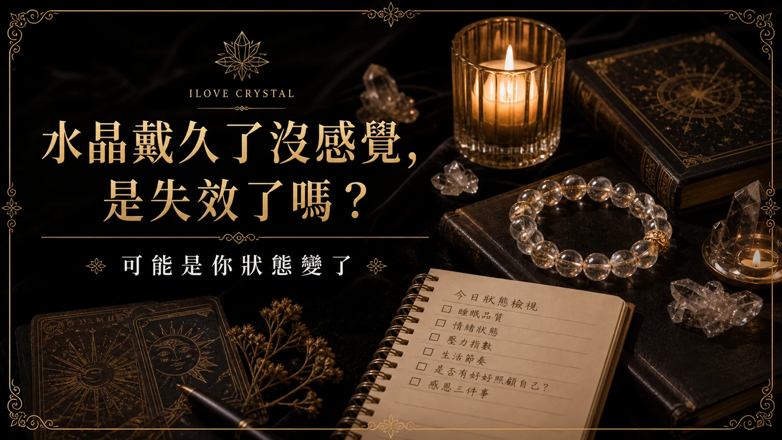 水晶戴久了沒感覺，是失效了嗎？文章封面，水晶戴久了沒感覺的暗金水晶塔羅視覺