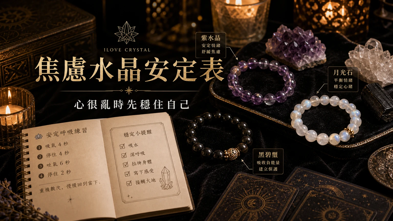 焦慮水晶安定表插圖，焦慮水晶的整理表與日常提醒
