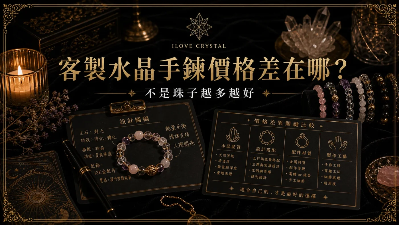 客製水晶手鍊價格差在哪?文章封面,客製水晶手鍊價格的暗金水晶塔羅視覺