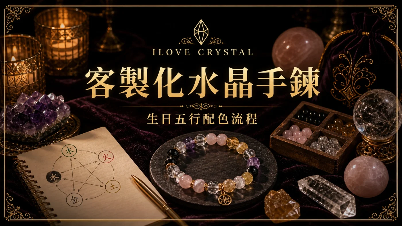 客製化水晶手鍊暗金封面,水晶珠盤、筆記與手鍊