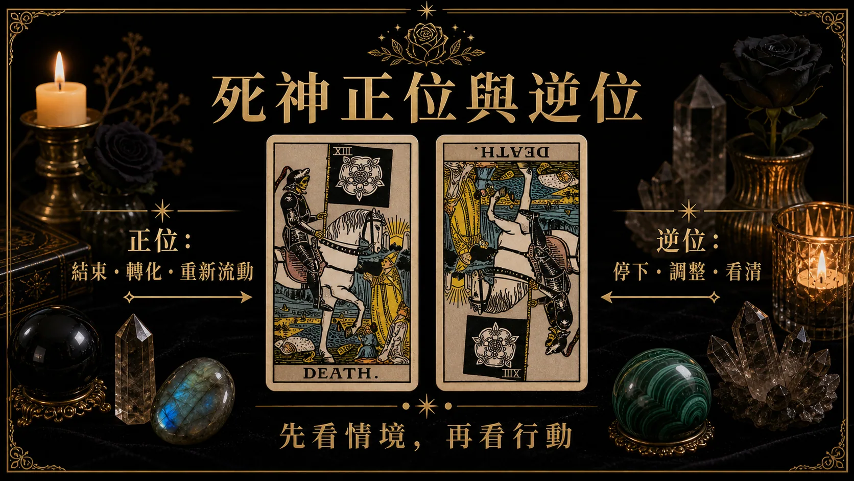 死神正位逆位能量地圖，整理牌義、提醒與行動建議