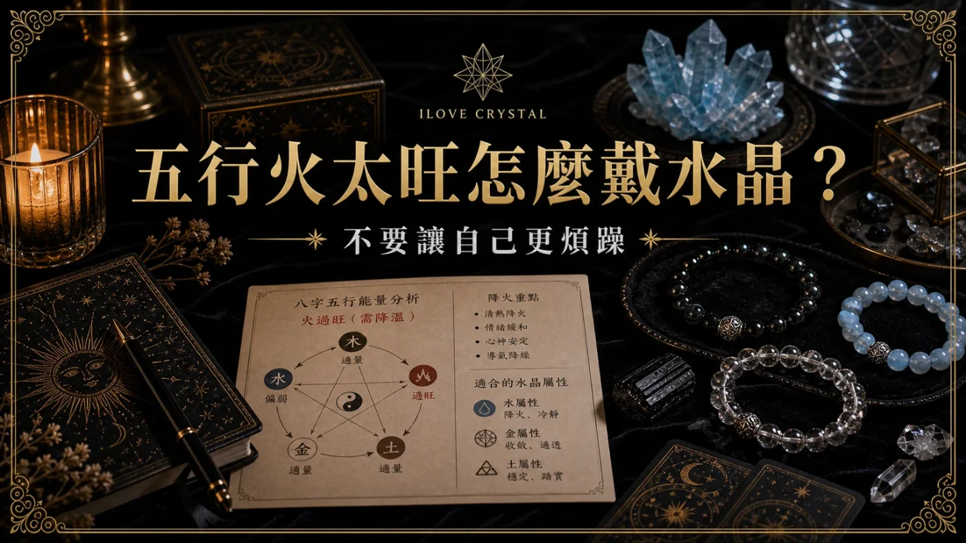 五行火太旺怎麼戴水晶?文章封面,五行火太旺水晶的暗金水晶塔羅視覺