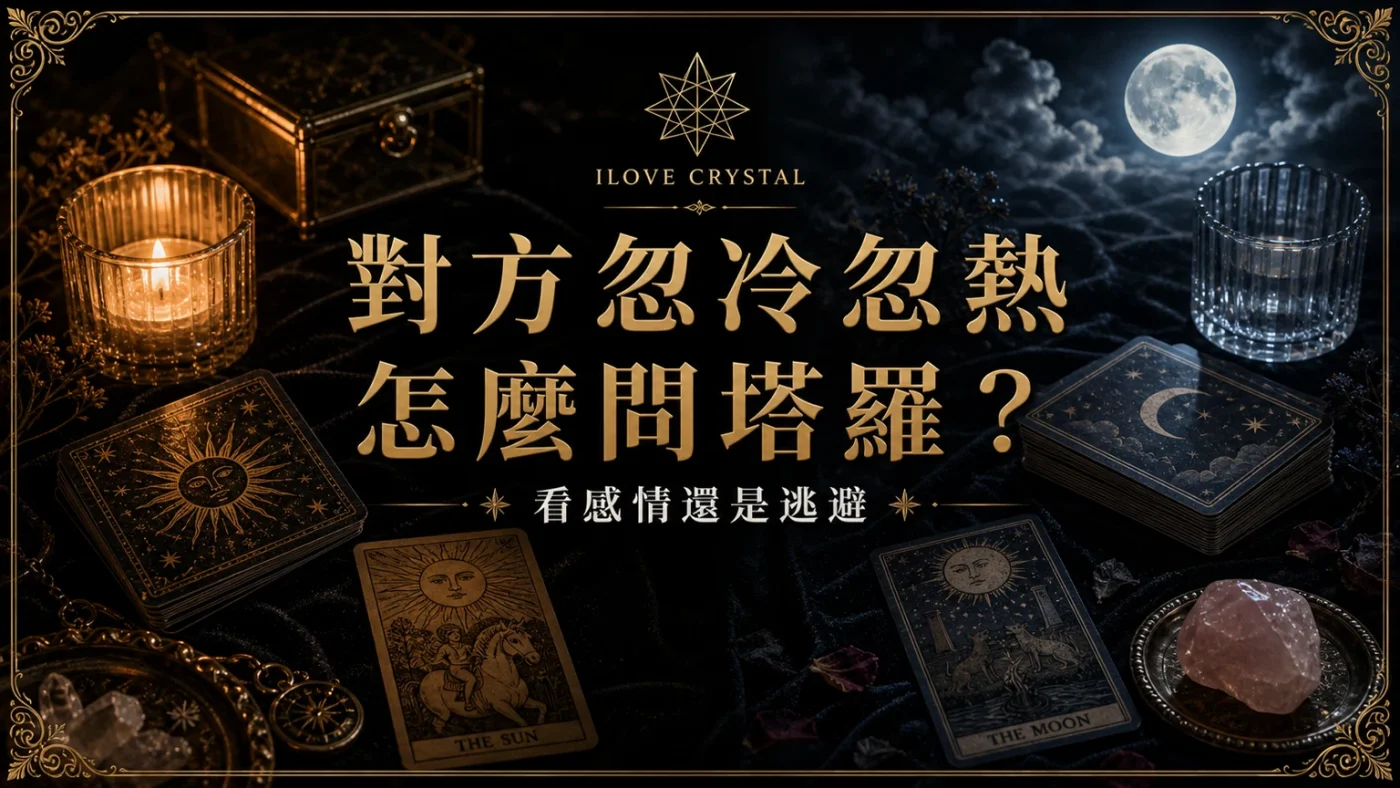 對方忽冷忽熱怎麼問塔羅?文章封面,忽冷忽熱塔羅的暗金水晶塔羅視覺