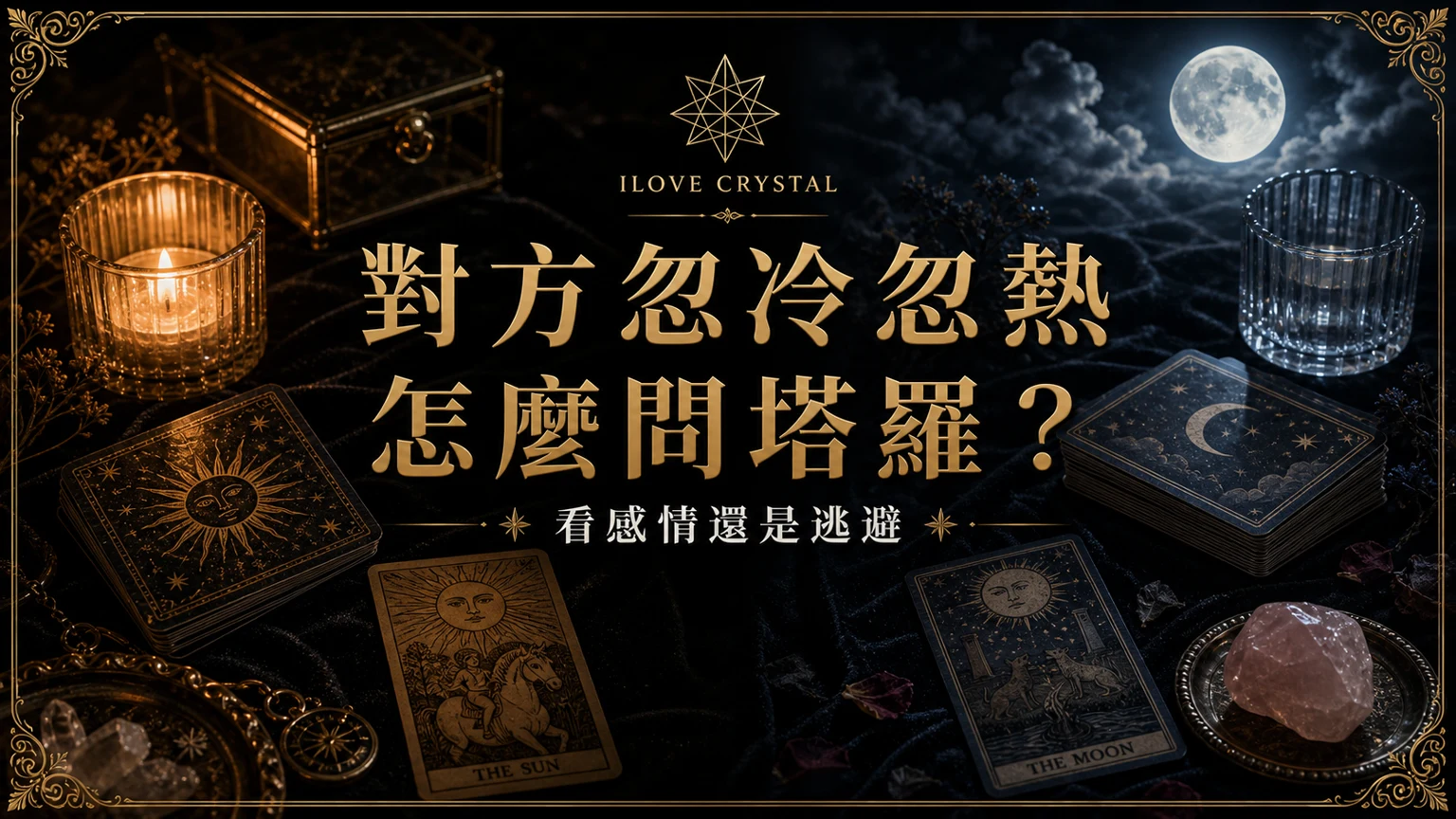 對方忽冷忽熱怎麼問塔羅？文章封面，忽冷忽熱塔羅的暗金水晶塔羅視覺