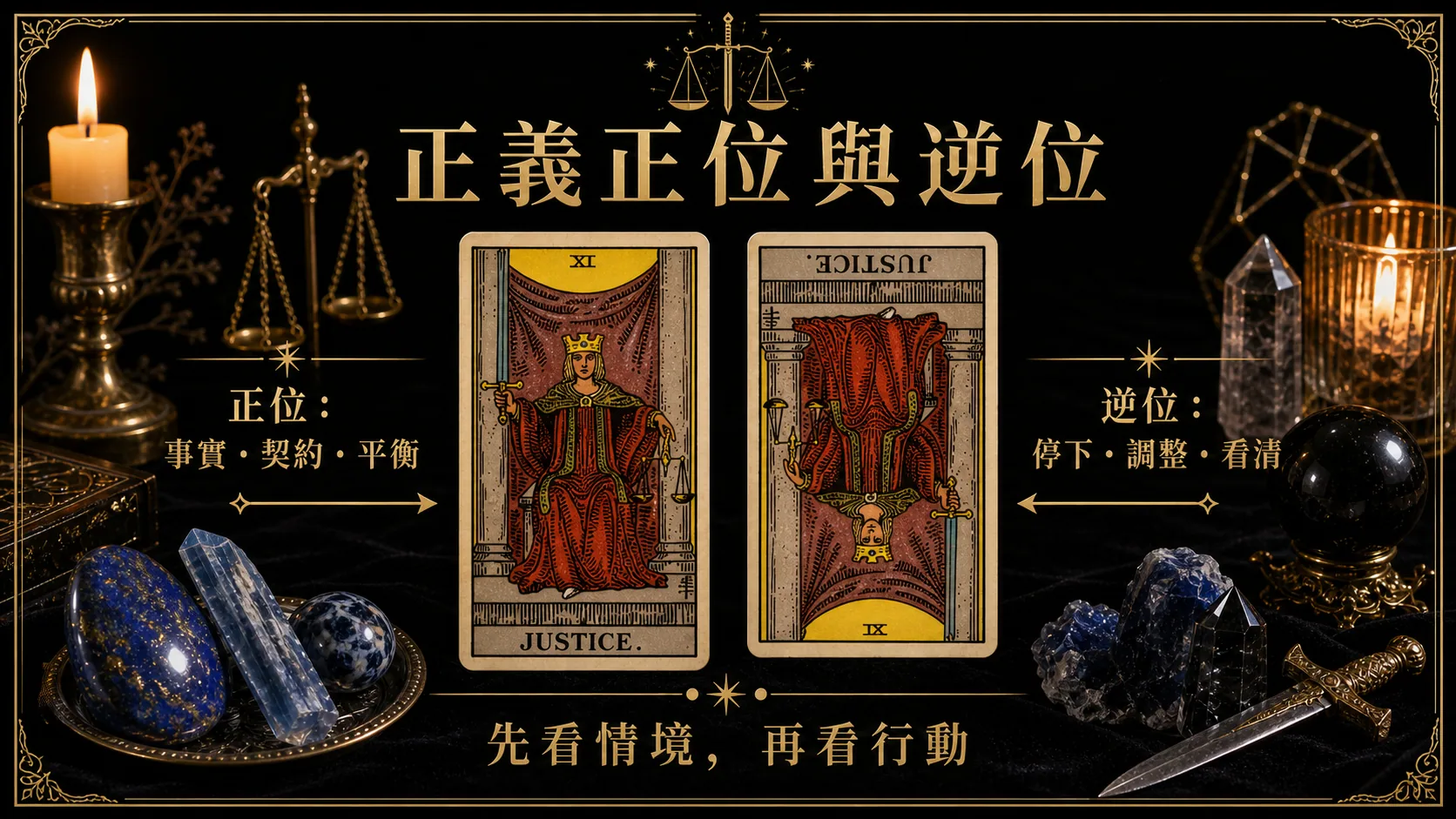 正義正位逆位能量地圖，整理牌義、提醒與行動建議