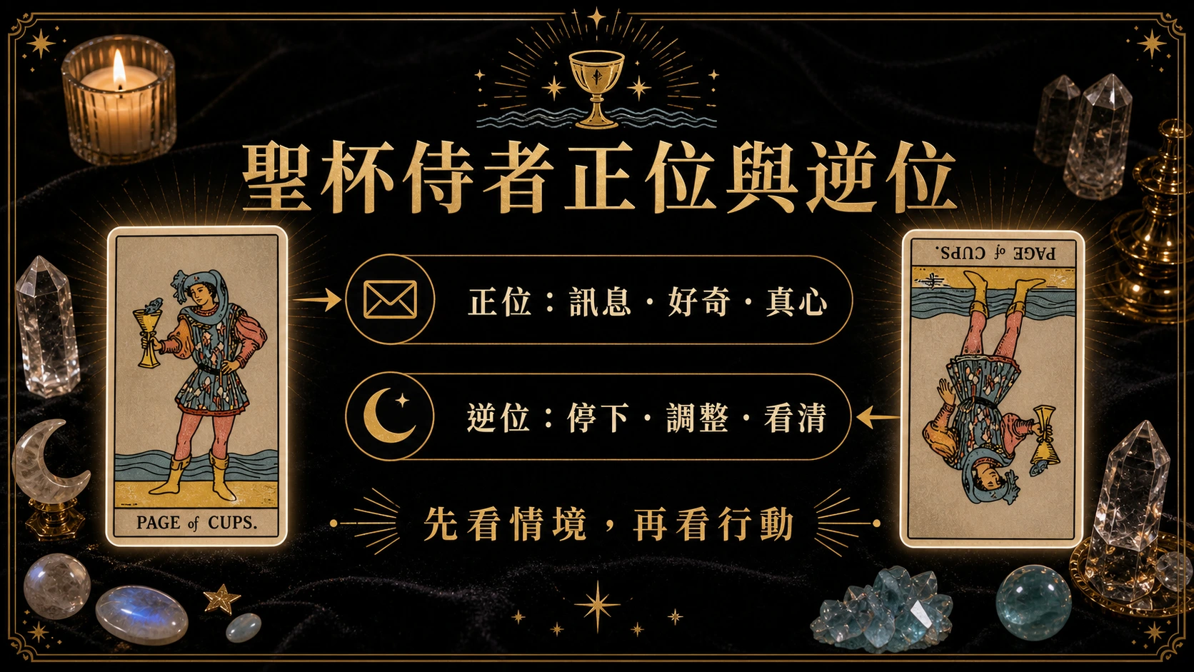聖杯侍者正位逆位能量地圖，整理牌義、提醒與行動建議