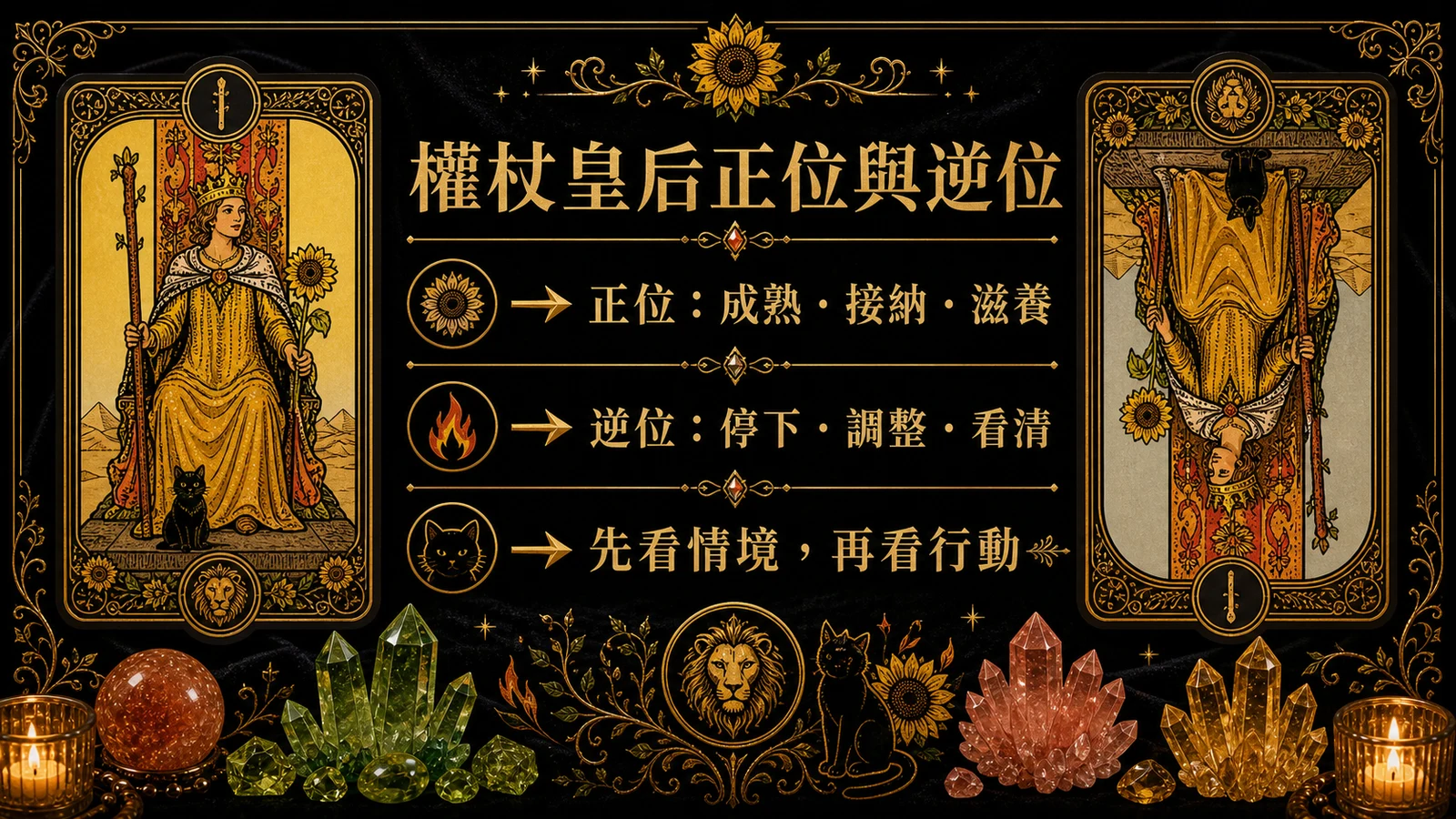 權杖皇后正位逆位能量地圖，整理牌義、提醒與行動建議