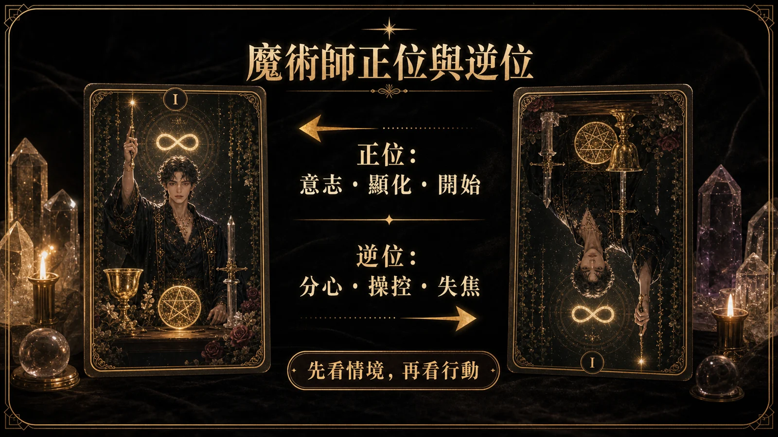 魔術師正位逆位能量地圖，整理牌義、提醒與行動建議