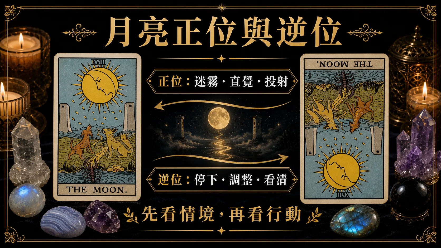 月亮正位逆位能量地圖，整理牌義、提醒與行動建議