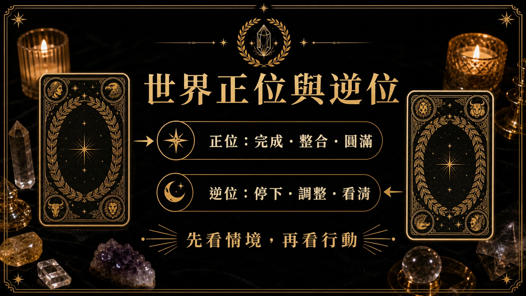 世界正位逆位能量地圖，整理牌義、提醒與行動建議