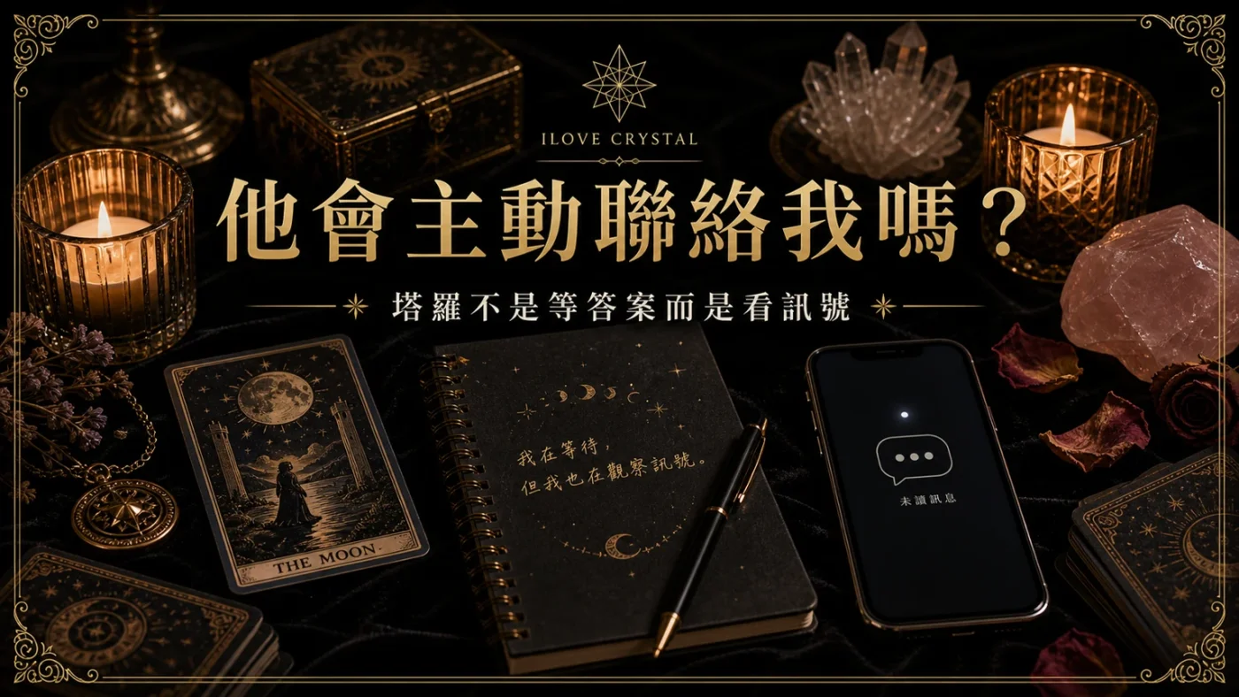 他會主動聯絡我嗎?文章封面,他會主動聯絡我嗎塔羅的暗金水晶塔羅視覺