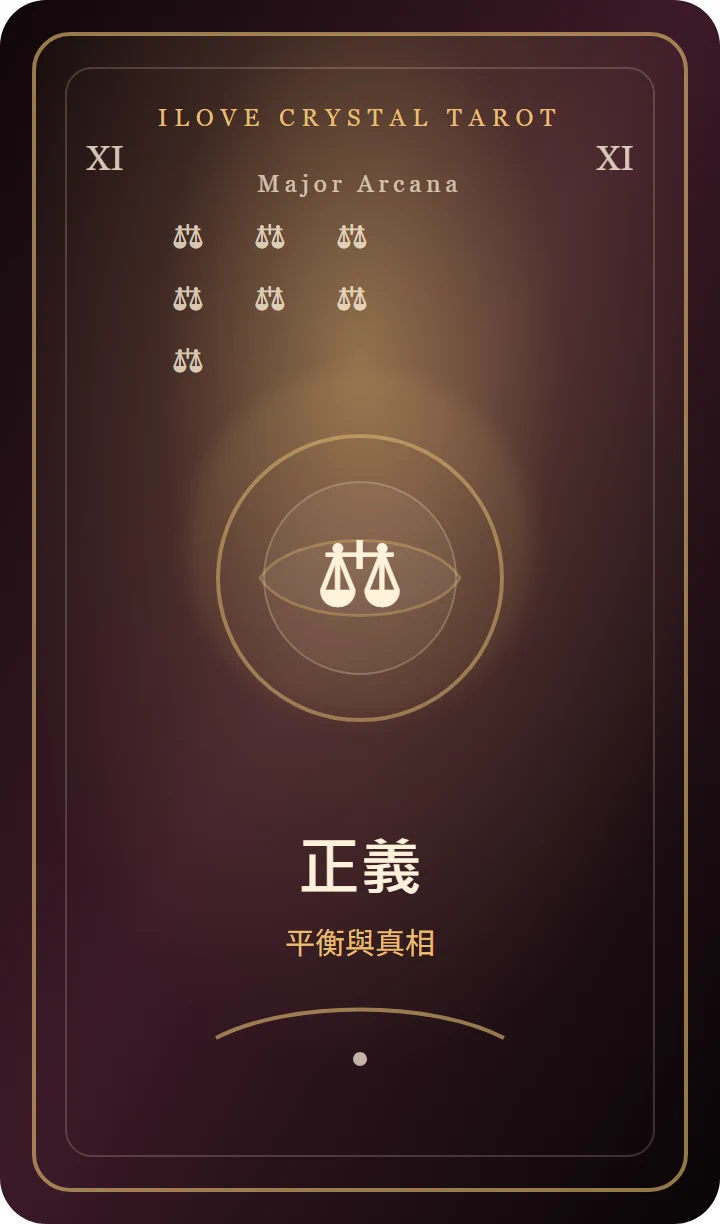 艾勒塔羅正義牌卡符號版，作為 MBTI 文章中的塔羅對照圖
