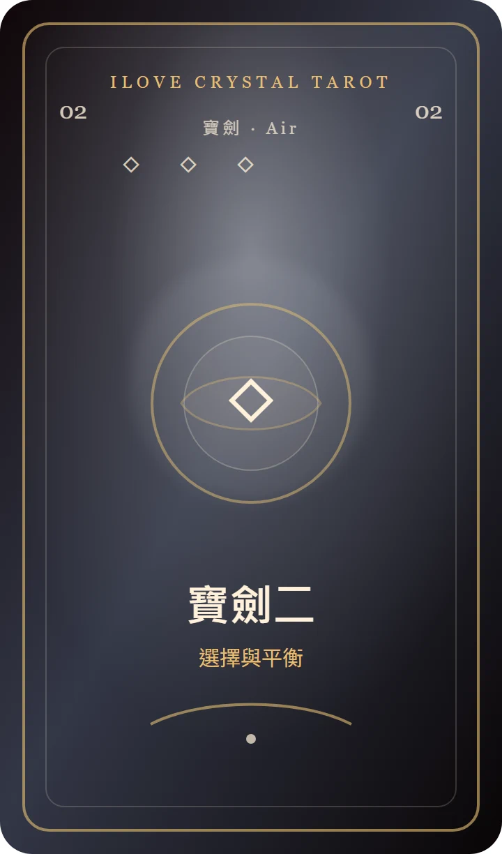 艾勒塔羅寶劍二牌卡符號版，作為 MBTI 文章中的塔羅對照圖