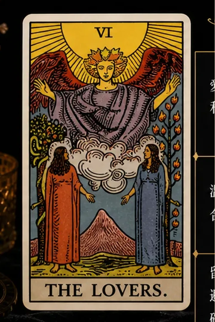 偉特大阿爾克那 戀人牌面，與艾勒水晶牌對照閱讀