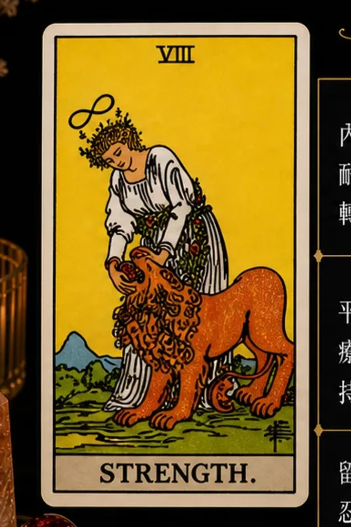 偉特大阿爾克那 力量牌面，與艾勒水晶牌對照閱讀